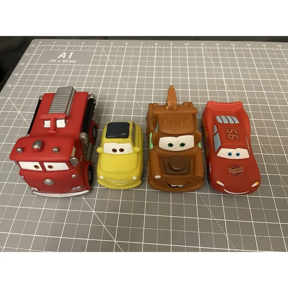 Disney Pixar Cars Vinyl Bath Pool Water Toys Mater Lightning Red FireTruck Lot 4